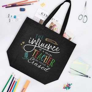 School Teacher Gift Tote Black Cotton Canvas with Interior Pocket NWT